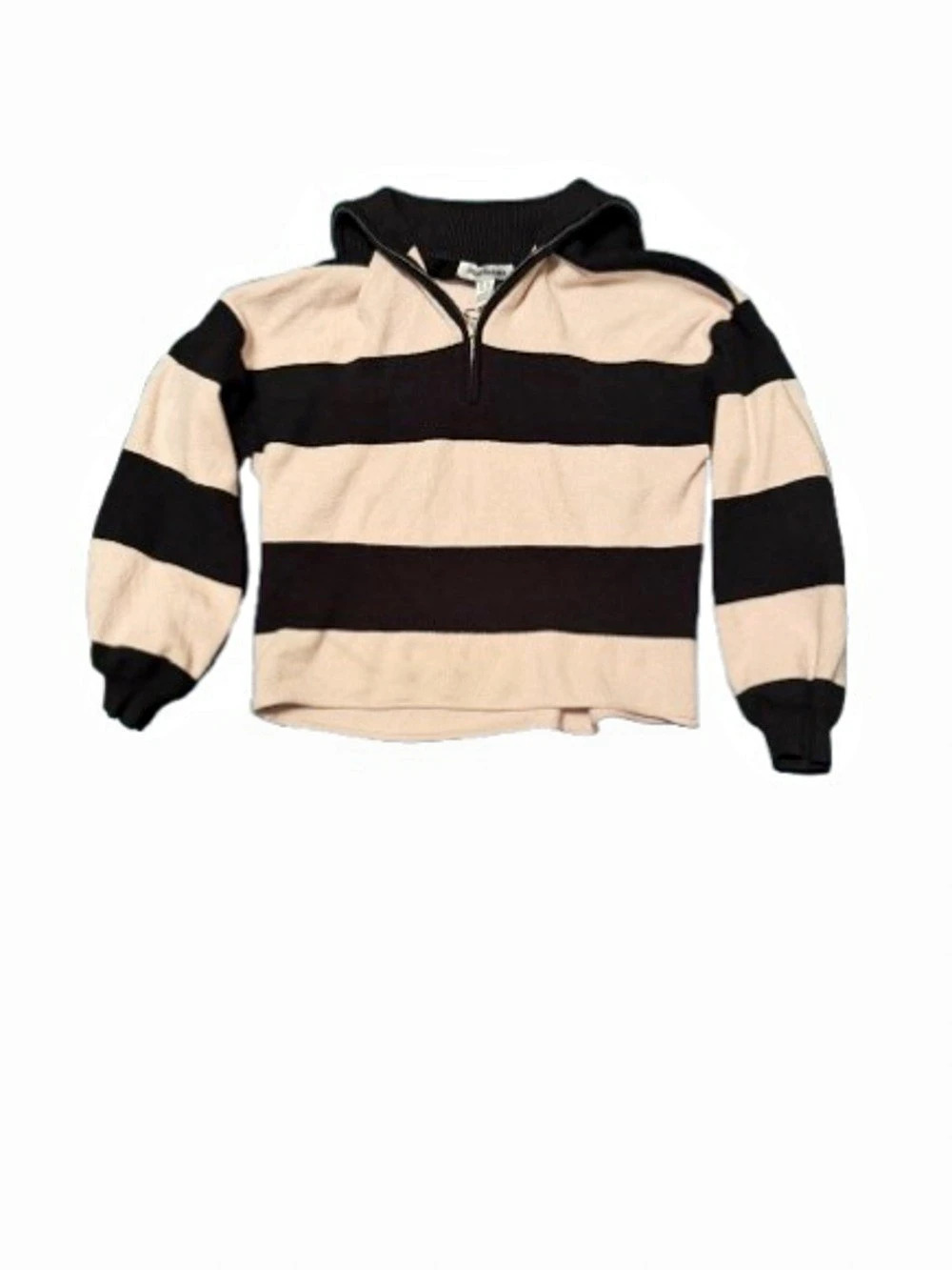 Brandy Melville Aleah Cotton Stripe Quarter-zip Black & Pink